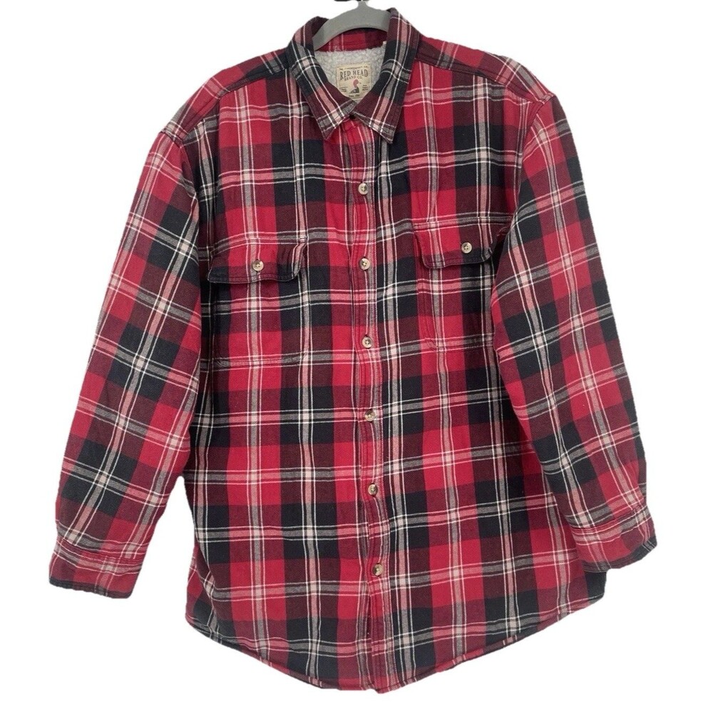 Red Head Sherpa Flannel Shirt Jacket Chore Plaid Lumberjack Outdoor Work XL